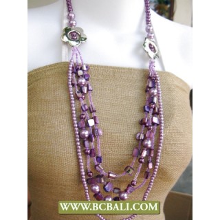 Purple Shells and Squins with Pearls Fashion Necklace